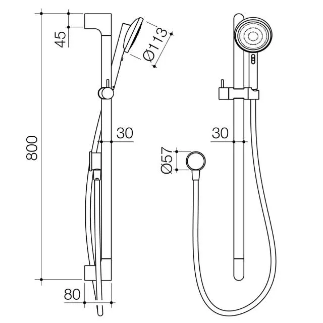Caroma Urbane II Universal Rail Shower - Brushed Nickel