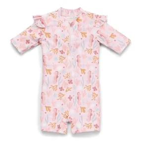 Girls Swimsuit Short Sleeves Ruffles Ocean Dreams rash guard  Pink