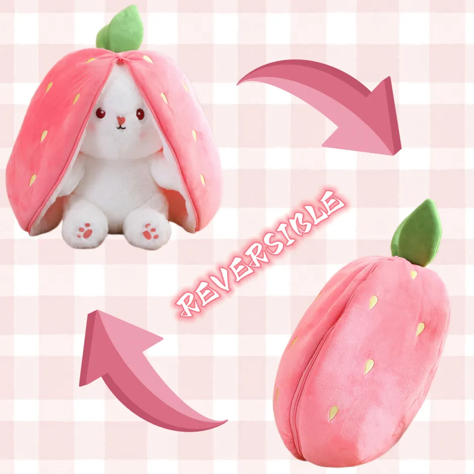 Kawaii Fruit Transfigured Bunny Plush Toy Cute Carrot Strawberry Turn Into Rabbit Plush Toy Kids Birthday Christmas Gift Muppet