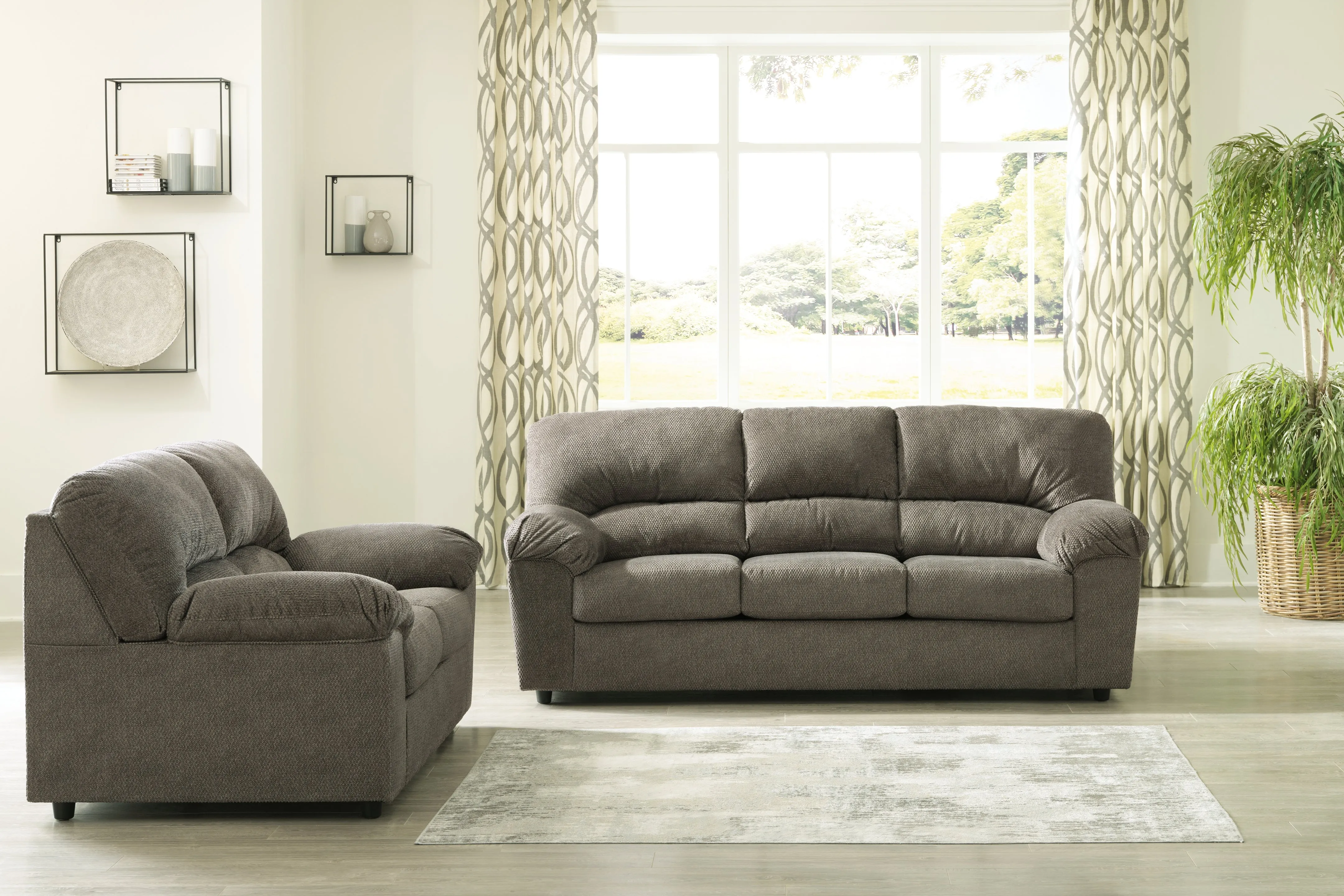 Norlou Sofa and Loveseat in Flannel