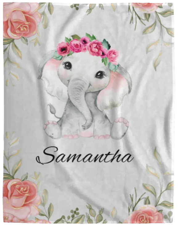 Persoanlized Baby Elephant Fleece Blanket