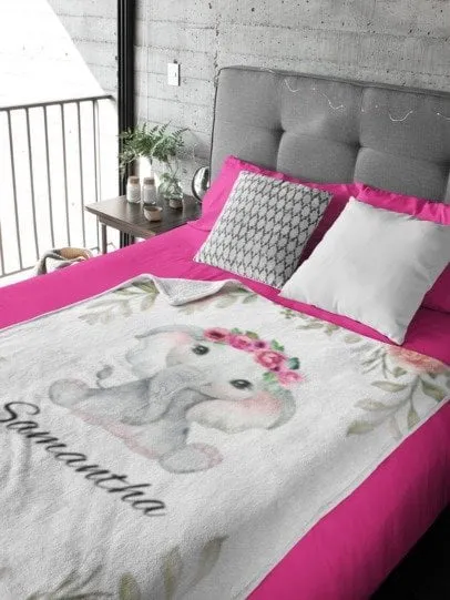 Persoanlized Baby Elephant Fleece Blanket