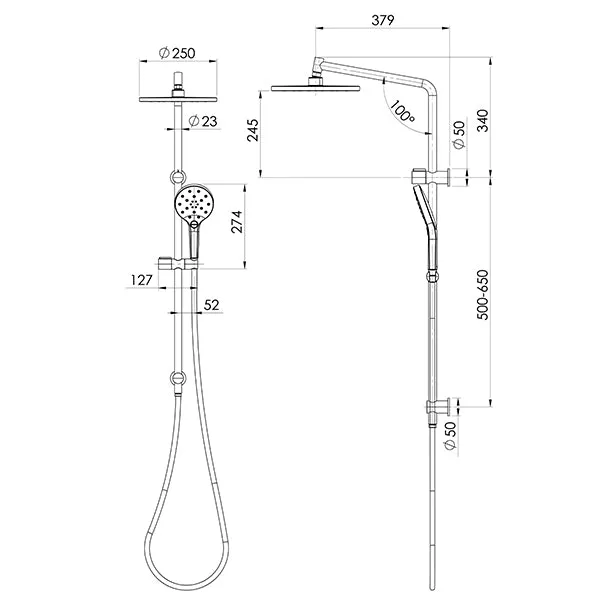 Phoenix Tapware Ormond Twin Rail Shower Chrome