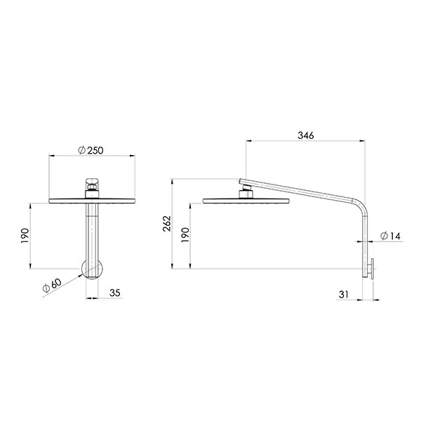 Phoenix Tapware Oxley High-Rise Shower Arm & Rose Brushed Gold