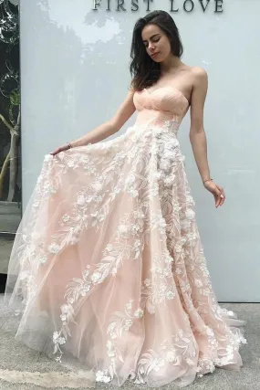 Princess Sweetheart Blush Pink Long Prom Dress with Appliques, Dance SWK20466