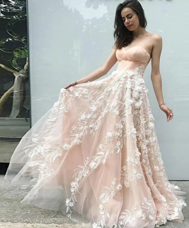 Princess Sweetheart Blush Pink Long Prom Dress with Appliques, Dance SWK20466