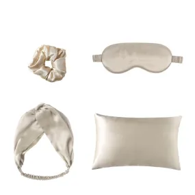 Satin 4-piece Set Double Sided  Set - Silk Eye Mask,  Pillowcase & Hair Tie