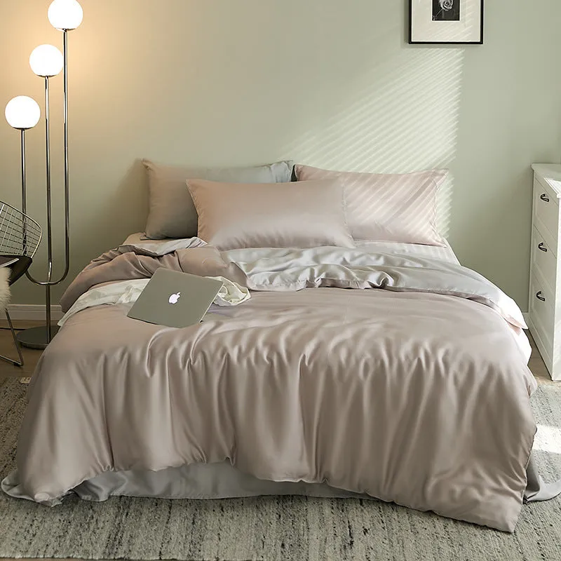 Summer Light Luxury Pure Color Tencel Four-piece Set Simple Ice Silk Cool Feeling Silky Nude Sleeping Quilt Cover Bed Sheet Bedding